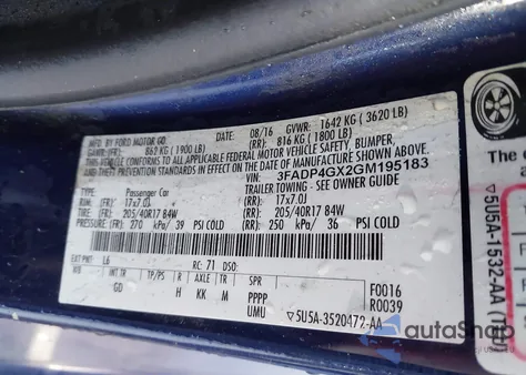 2016 Ford Fiesta St из США, поврежденный, VIN 3FADP4GX2GM195183